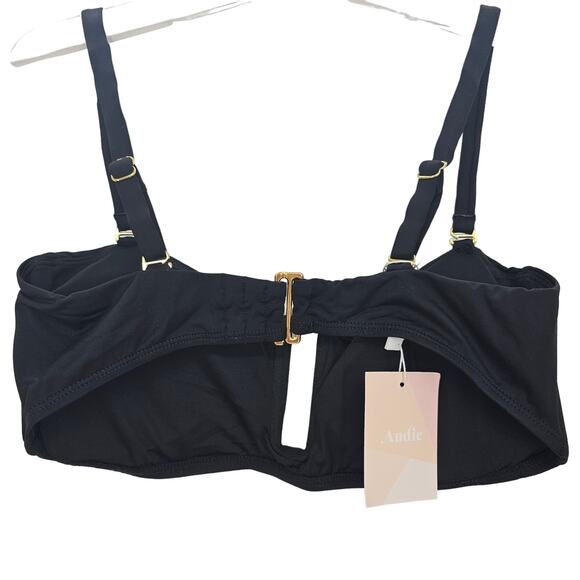 Andie Swim Womans size L The Cartagena Bikini Top in Black Convertible NEW - Picture 3 of 7